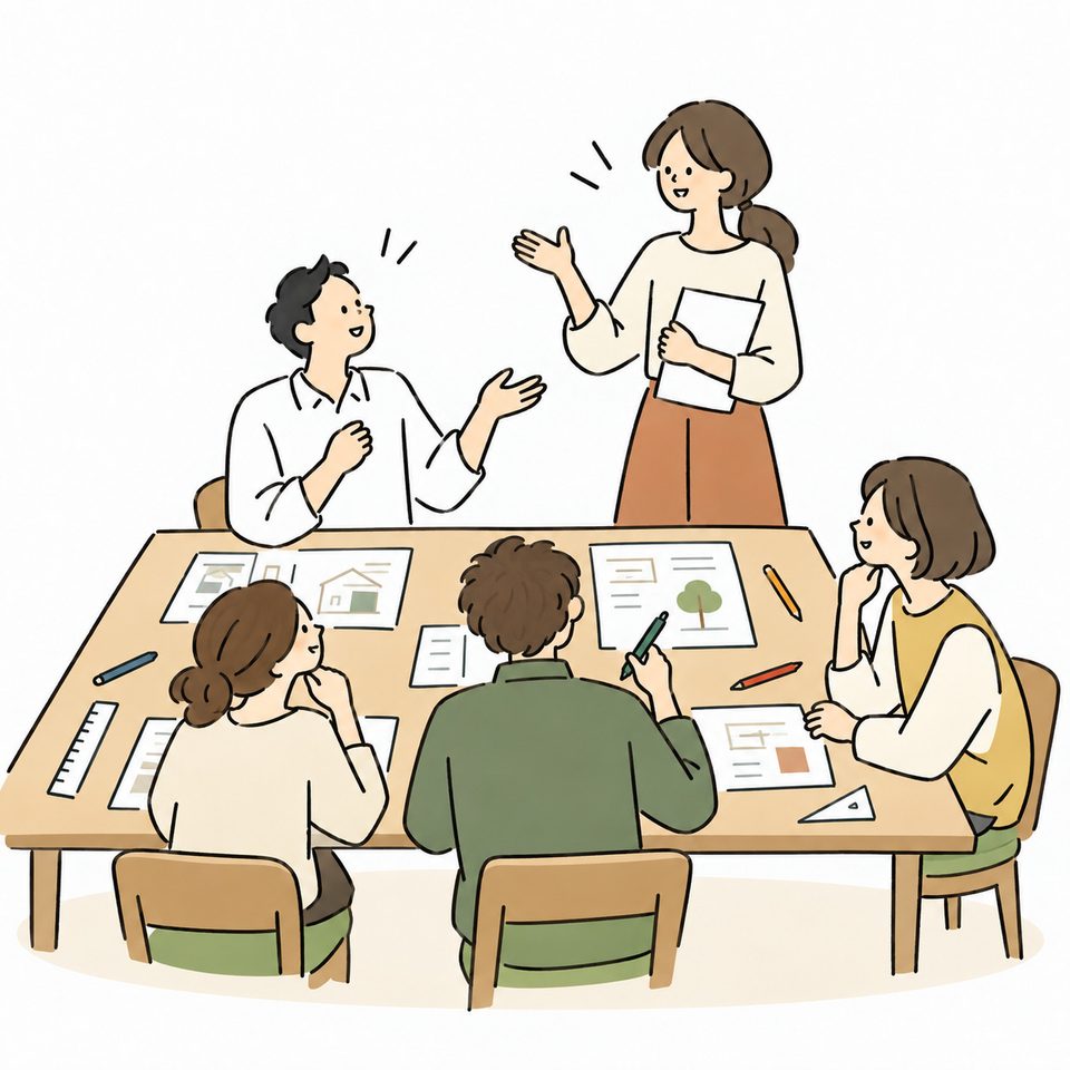 一緒に考え、アイデアを話し合う人たち